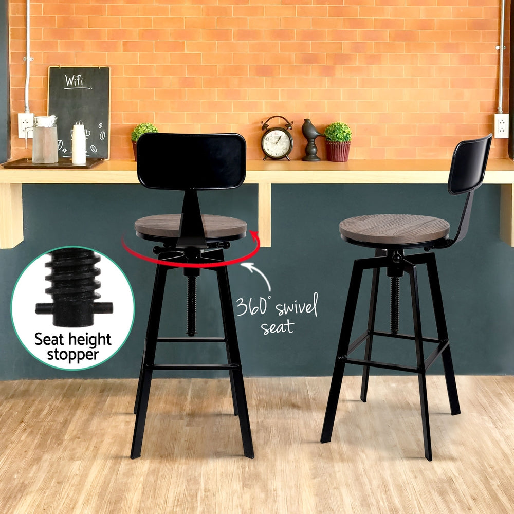 4x Bar Stools Kitchen Dining Chairs Adjustable Wood Stool w/Backrest by Artiss