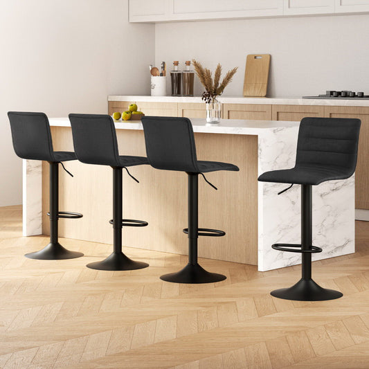 4x Bar Stools Gas Lift Linen Fabric Black By Artiss