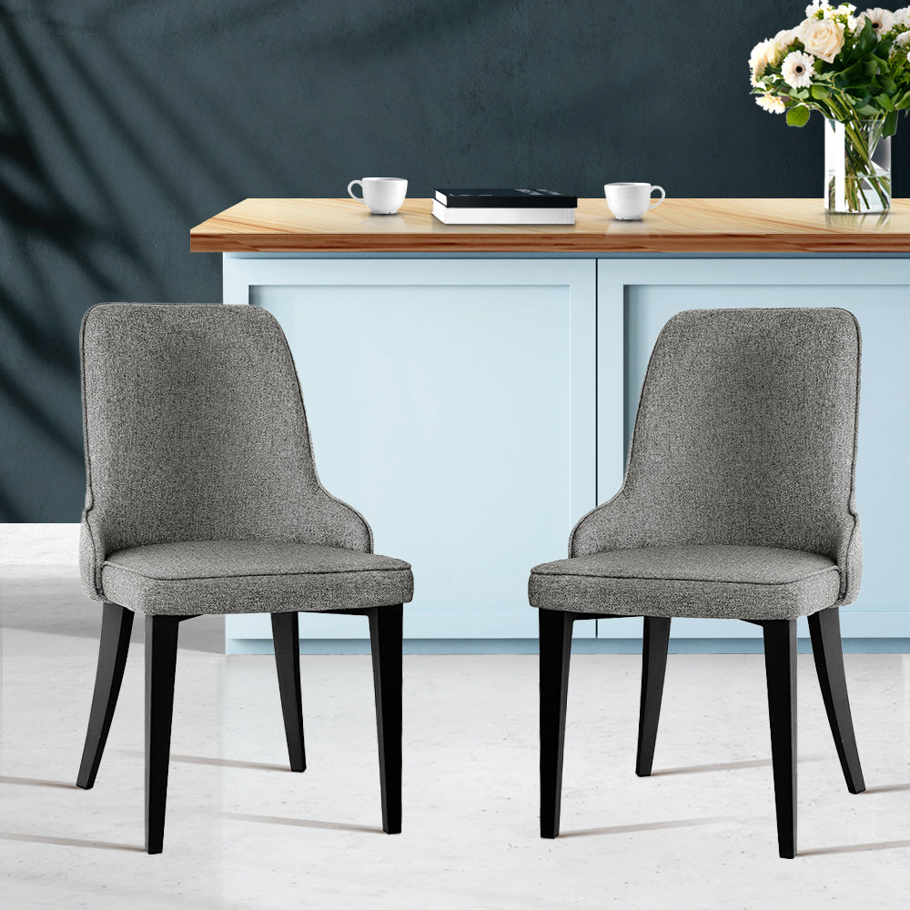 Dining Chairs Set of 2 Linen Fabric Grey By Artiss