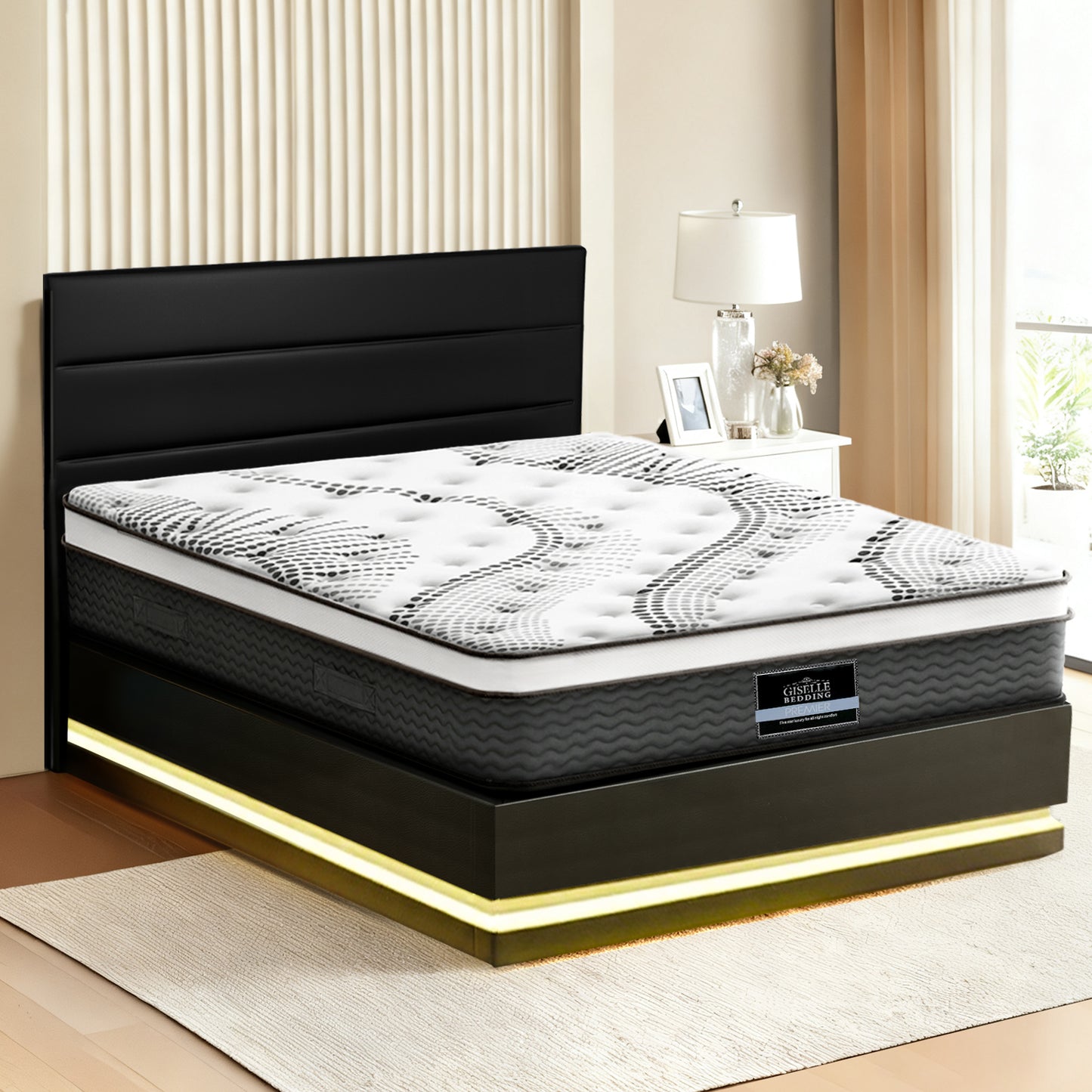 Queen RGB LED Bed Frame with 32cm Giselle Mattress Set by Artiss