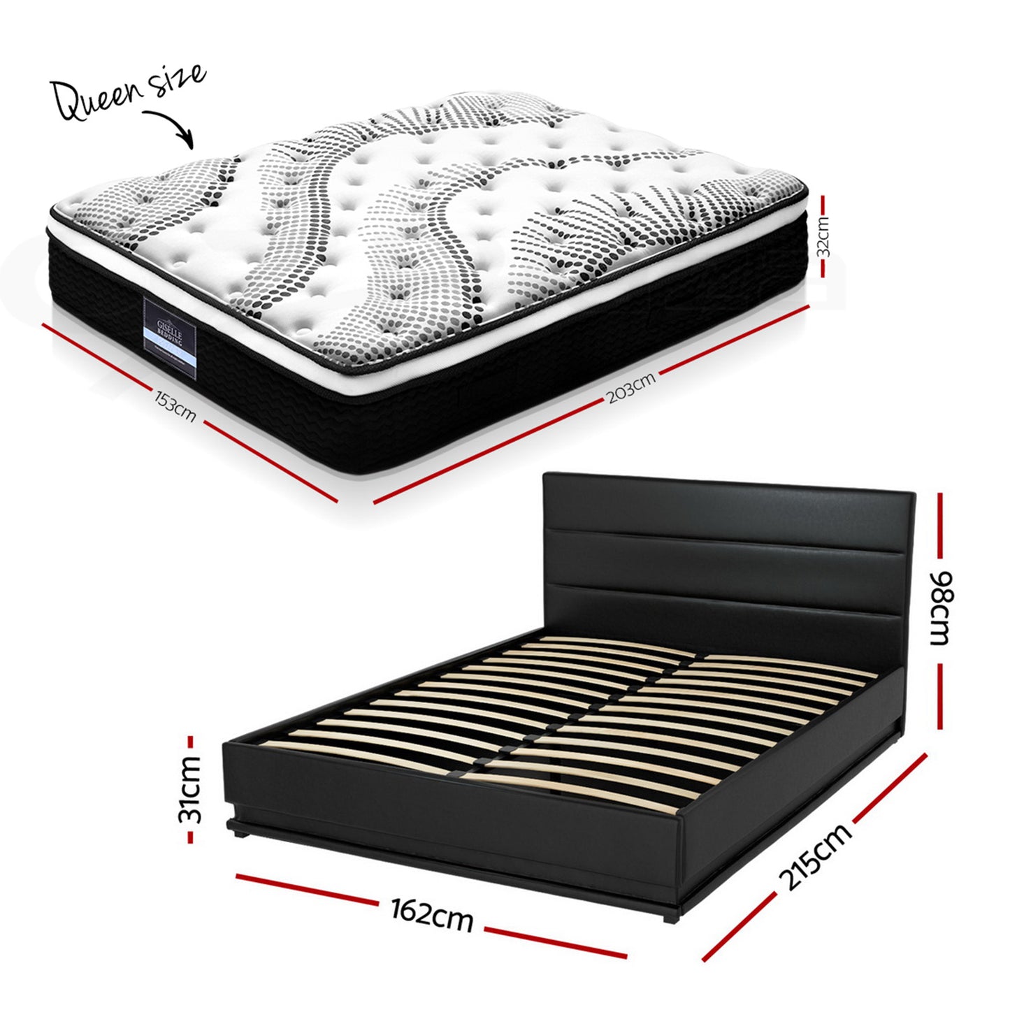 Queen RGB LED Bed Frame with 32cm Giselle Mattress Set by Artiss