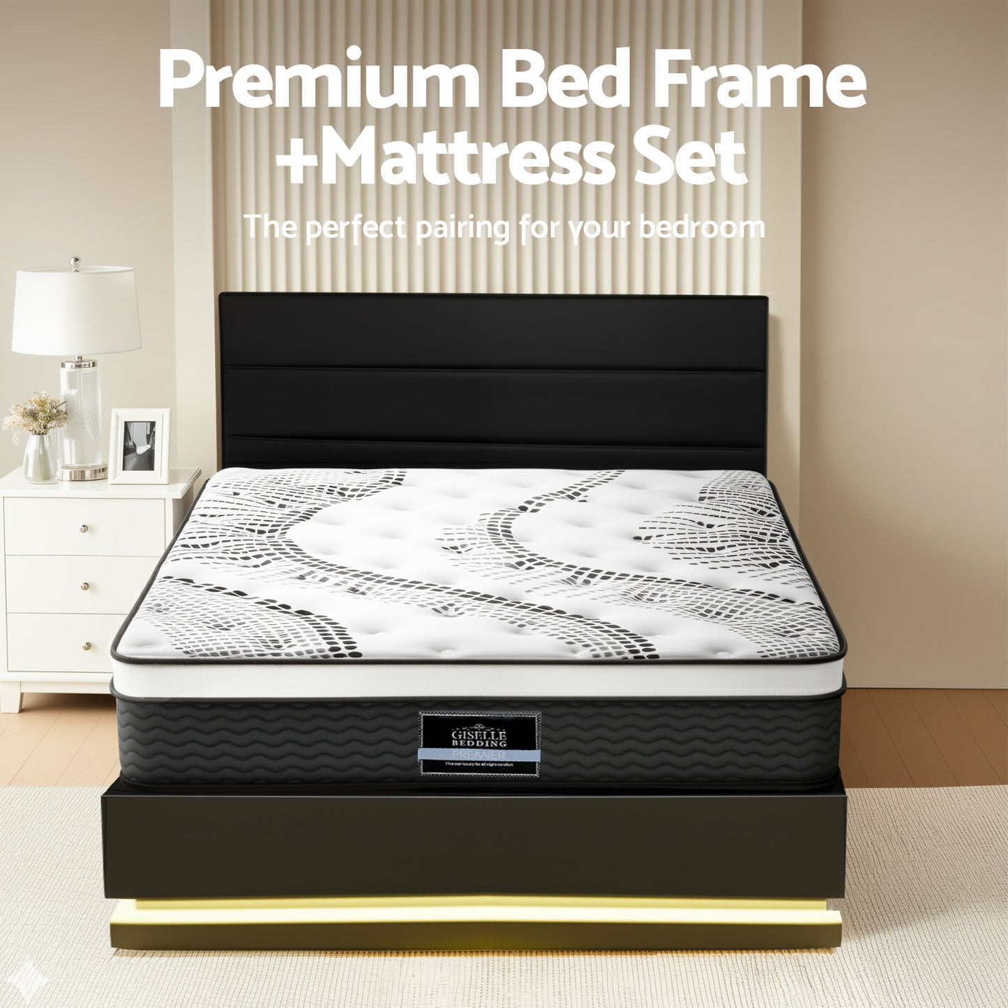 Queen RGB LED Bed Frame with 32cm Giselle Mattress Set by Artiss