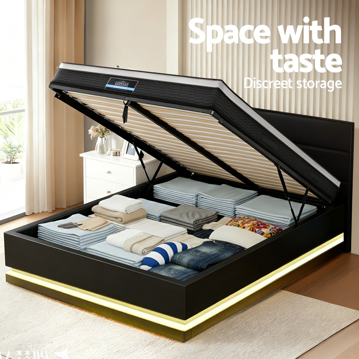 Queen RGB LED Bed Frame with 32cm Giselle Mattress Set by Artiss