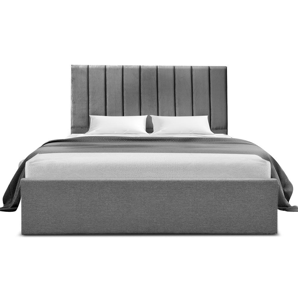 Queen Bed Frame with Storage Grey Velvet Headboard Gas Lift Platform Base by Artiss