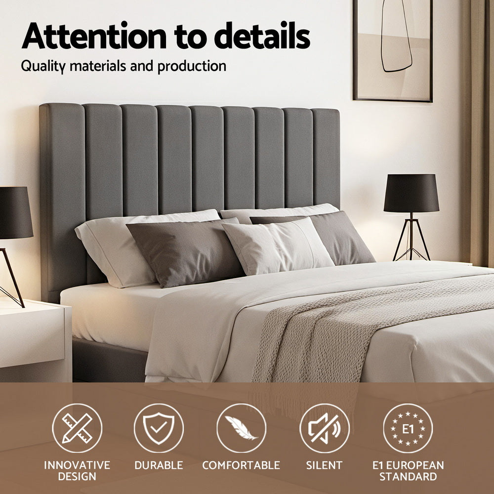 Queen Bed Frame with Storage Grey Velvet Headboard Gas Lift Platform Base by Artiss
