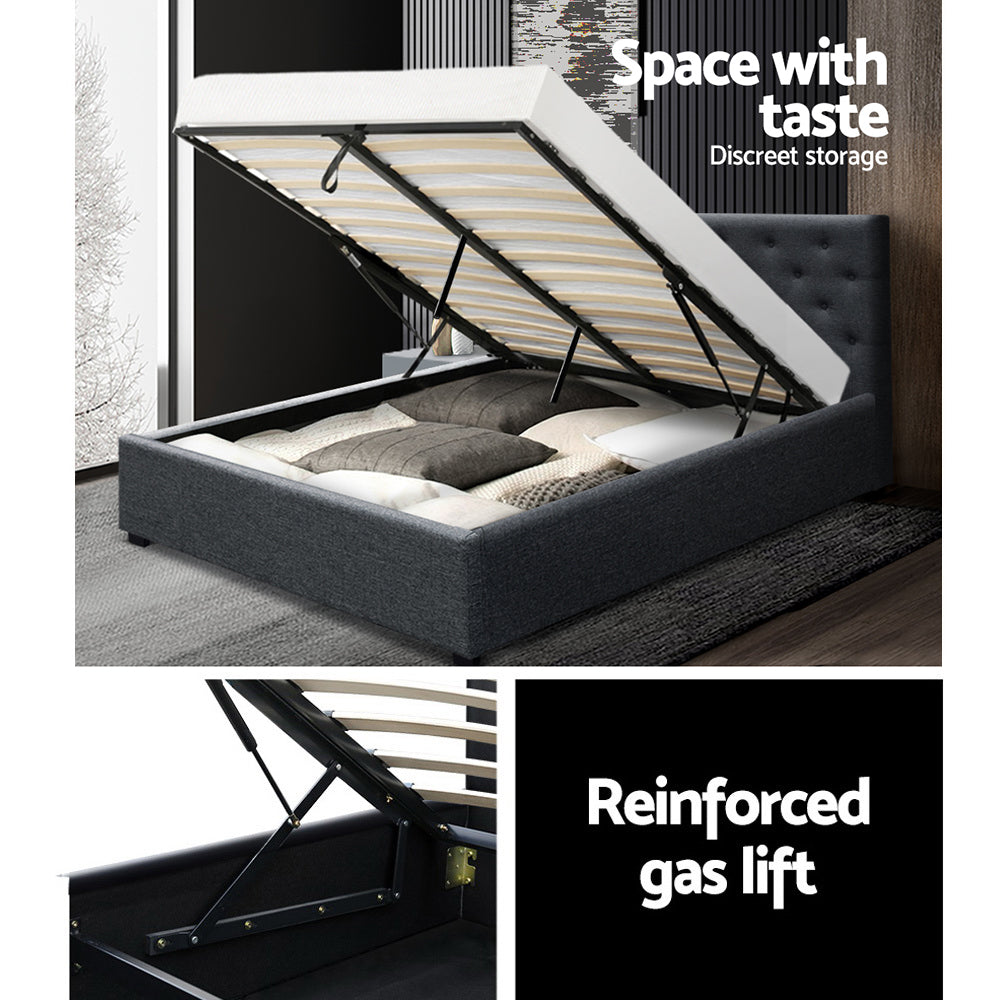 Bed Frame Queen Size Gas Lift Charcoal VILA by Artiss