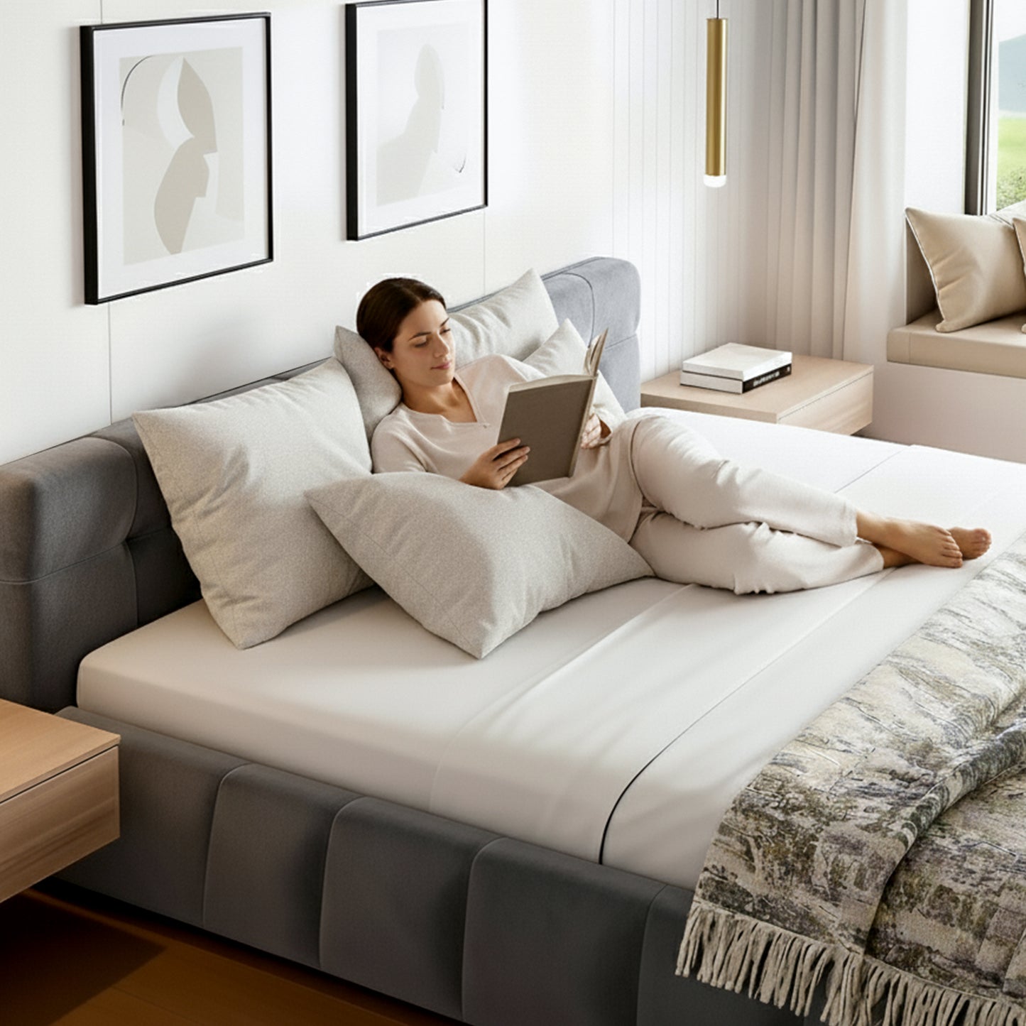 Queen Size Bed Frame Plush Soft Headboard Velvet Platform Base for Modern Bedrooms Grey by Artiss