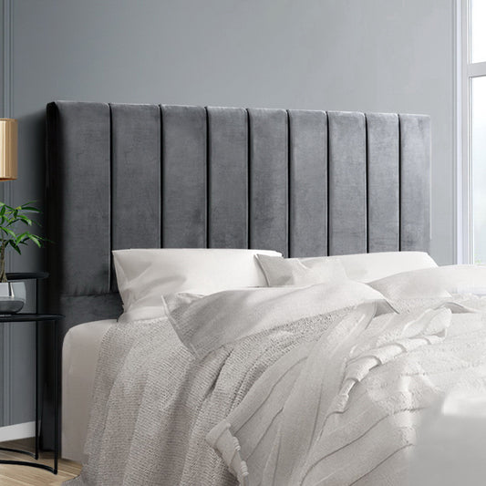 Bed Head Headboard Queen Velvet - VELA Grey by Artiss