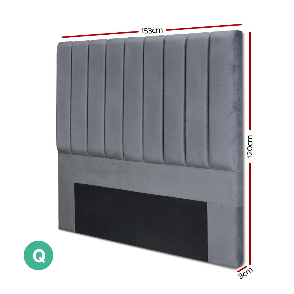 Bed Head Headboard Queen Velvet - VELA Grey by Artiss