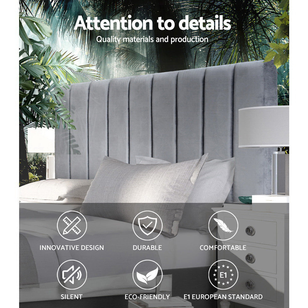 Bed Head Headboard Queen Velvet - VELA Grey by Artiss
