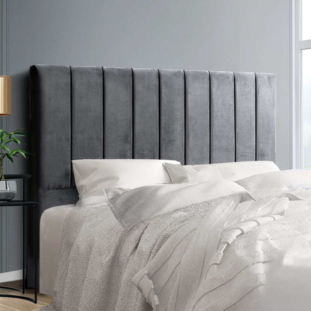 Bed Head Headboard Queen Velvet - VELA Grey by Artiss