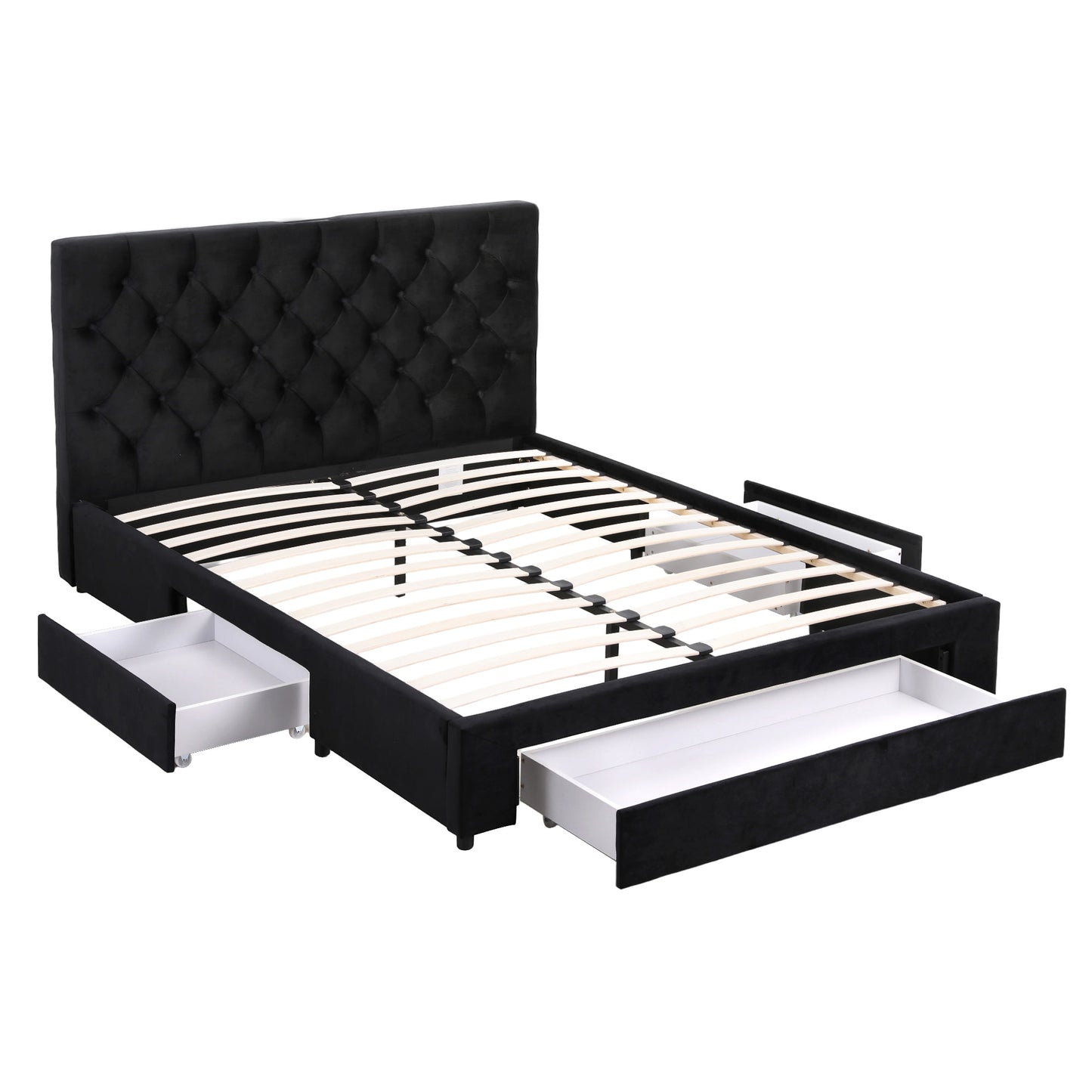 Artiss Double Bed Frame Storage Charging Station Upholstered 3 Drawers USB Type-C