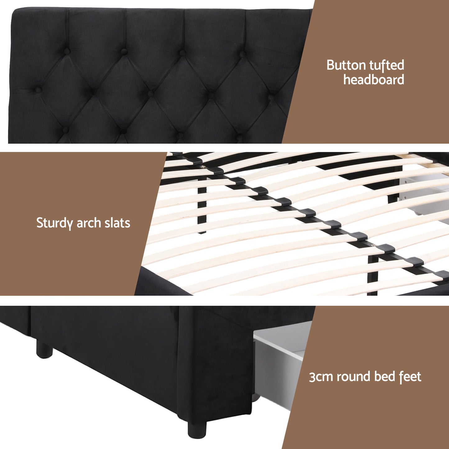 Queen Bed Frame Storage Charging Station Upholstered 3 Drawers USB Type-C by Artiss