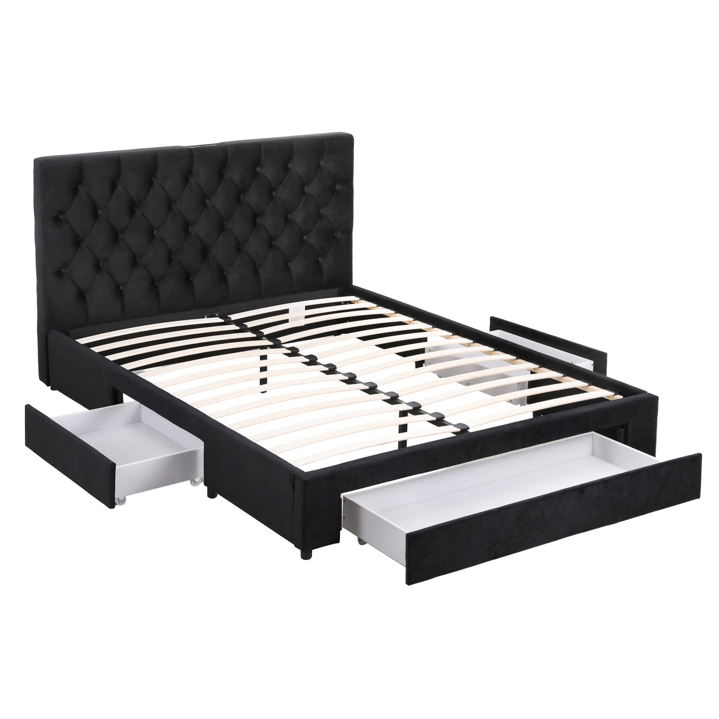 Queen Bed Frame Storage Charging Station Upholstered 3 Drawers USB Type-C by Artiss
