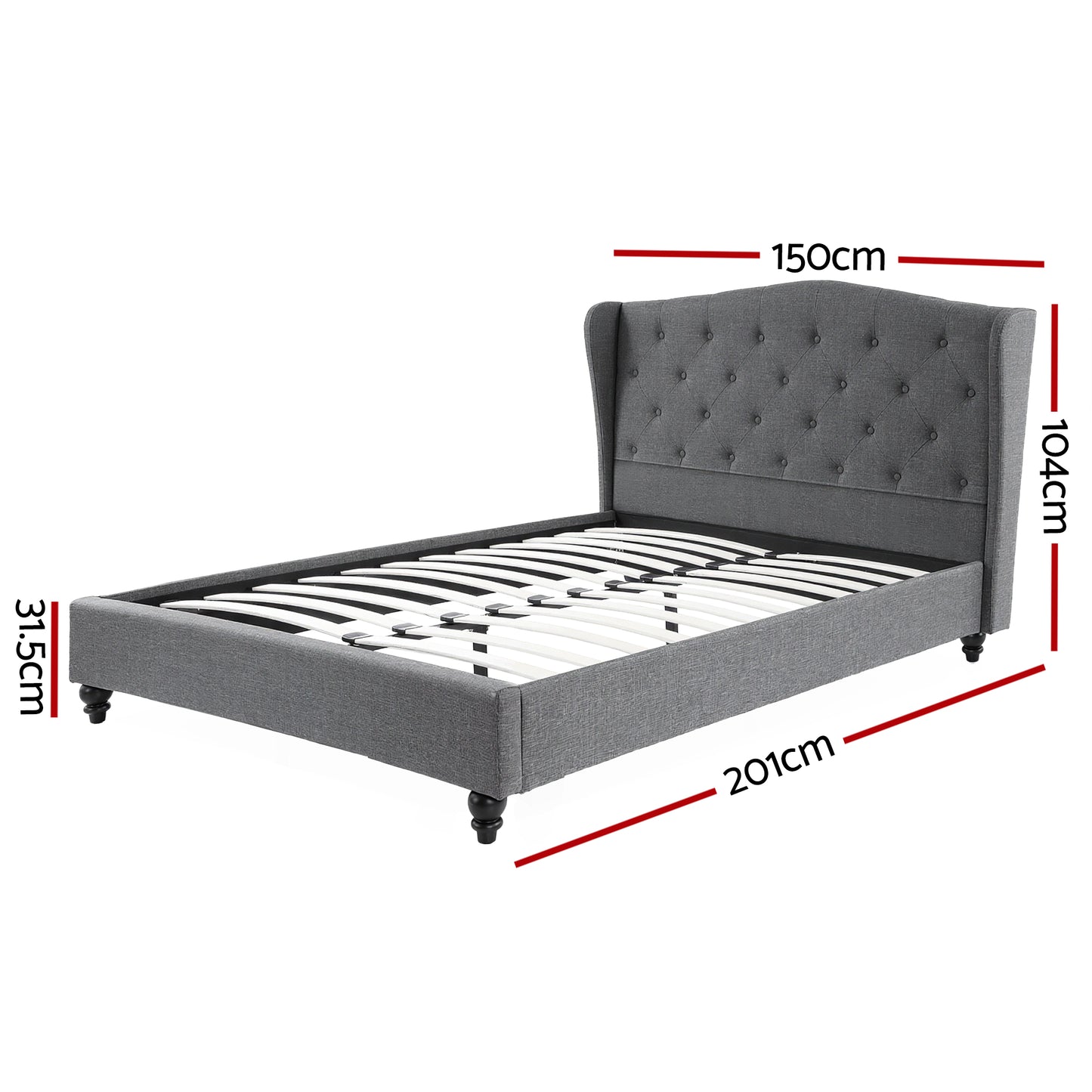 Double Bed Frame with Wingback Headboard Grey Linen Upholstered Platform Bed Base by Artiss