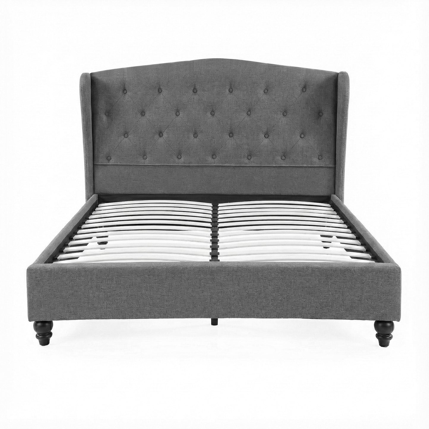 Double Bed Frame with Wingback Headboard Grey Linen Upholstered Platform Bed Base by Artiss