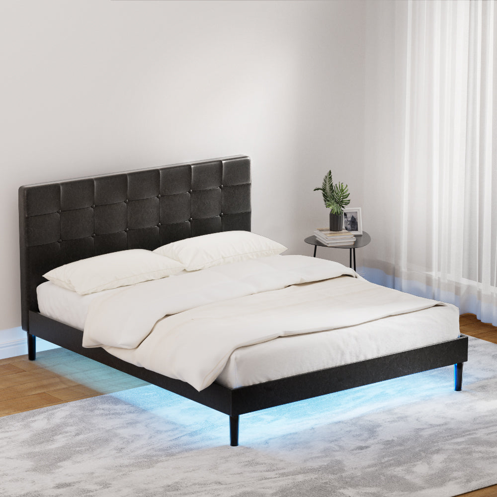 Bed Frame Queen Size LED Black RAVI by Artiss