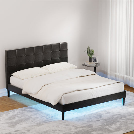 Bed Frame Queen Size LED Black RAVI by Artiss