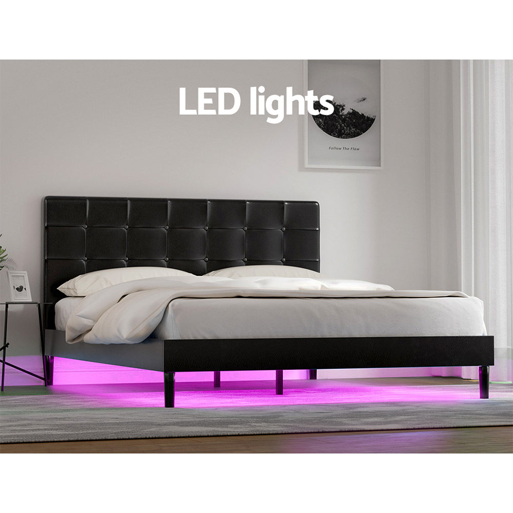 Bed Frame Queen Size LED Black RAVI by Artiss