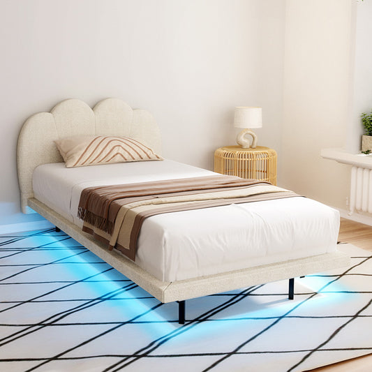 Bed Frame Single Size Boucle Beige SASA By Artiss