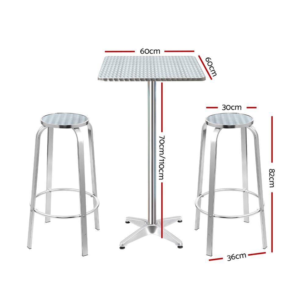 3-Piece Outdoor Bar Set Bistro Table Stools Adjustable Square Cafe By Gardeon