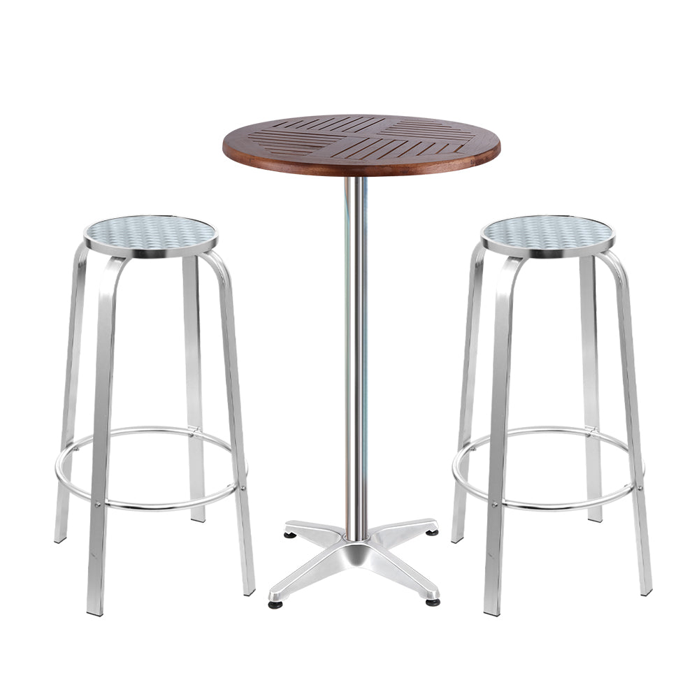 3-Piece Outdoor Bar Set Bistro Table Stools Adjustable Wooden Cafe By Gardeon