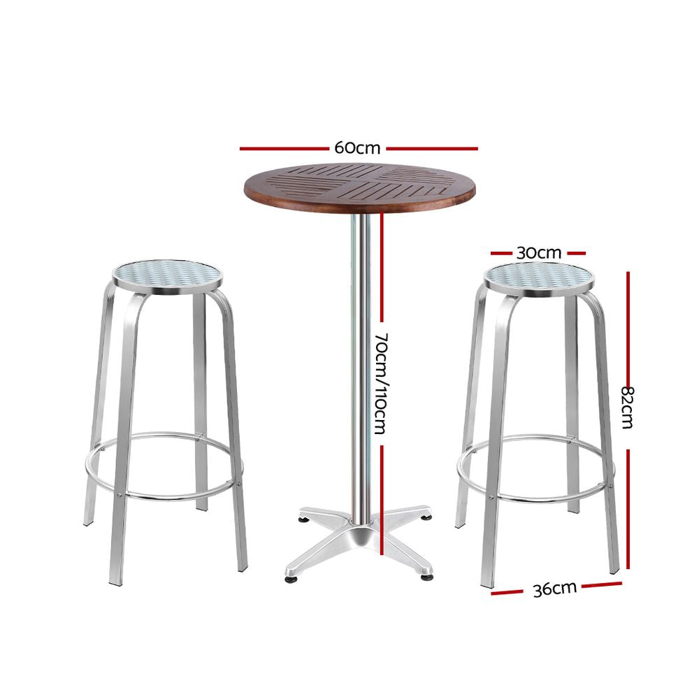 3-Piece Outdoor Bar Set Bistro Table Stools Adjustable Wooden Cafe By Gardeon