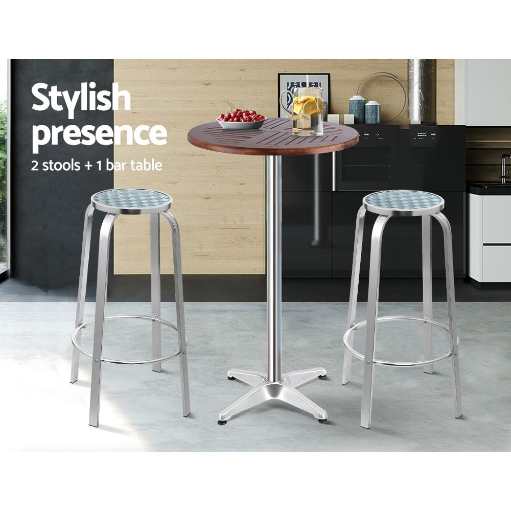 3-Piece Outdoor Bar Set Bistro Table Stools Adjustable Wooden Cafe By Gardeon
