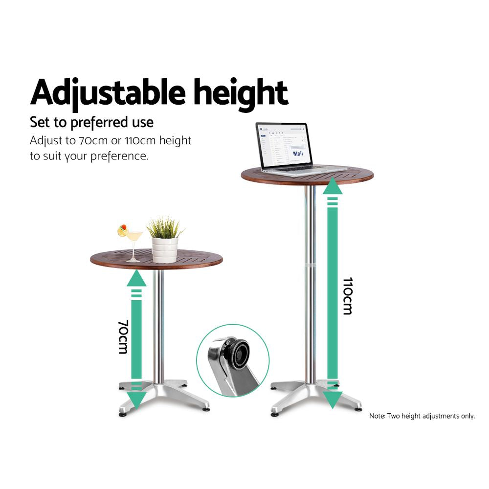 3-Piece Outdoor Bar Set Bistro Table Stools Adjustable Wooden Cafe By Gardeon