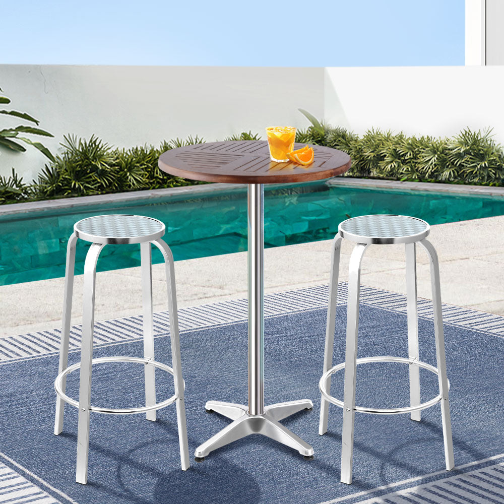 3-Piece Outdoor Bar Set Bistro Table Stools Adjustable Wooden Cafe By Gardeon