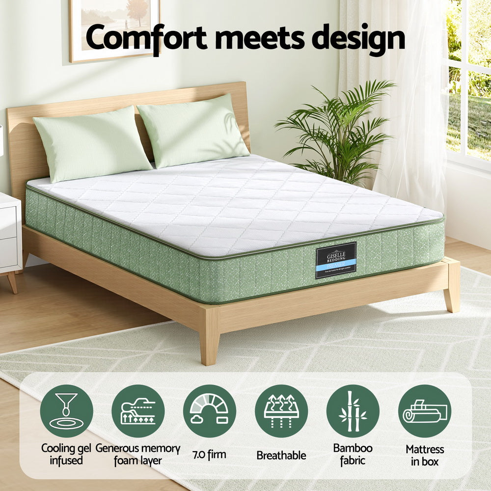 Giselle 25cm Memory Foam Mattress Dual Layer Zipper Cover Cool Charcoal Foam Mattresses Double