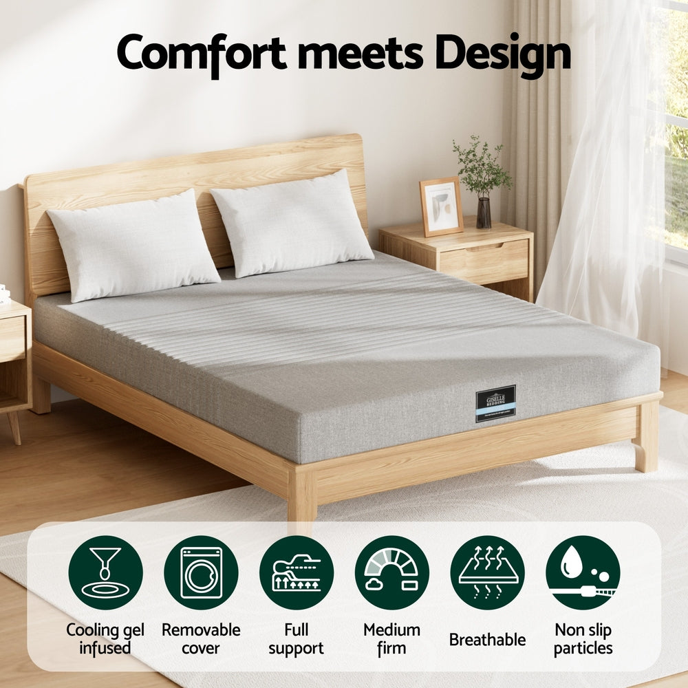 Cool Gel  Queen Memory Foam Mattress Charcoal 7-Zone Washable Bamboo Cover 15cm by Giselle Bedding