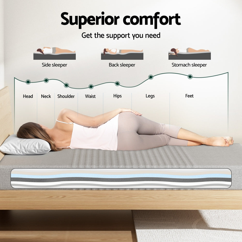 Cool Gel  Queen Memory Foam Mattress Charcoal 7-Zone Washable Bamboo Cover 15cm by Giselle Bedding