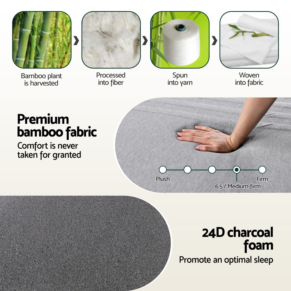 Cool Gel  Queen Memory Foam Mattress Charcoal 7-Zone Washable Bamboo Cover 15cm by Giselle Bedding