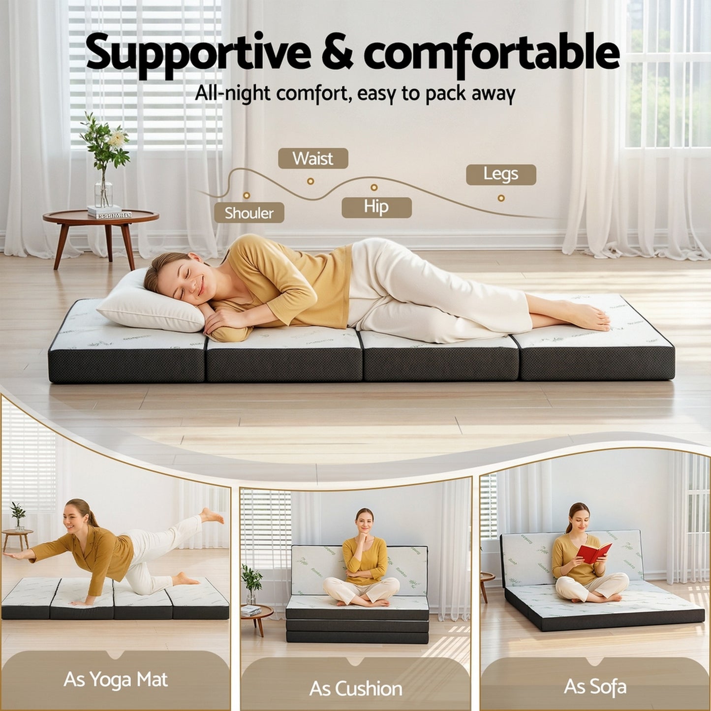 Foldable Mattress Folding Foam Mattresses Bamboo Double by Giselle Bedding