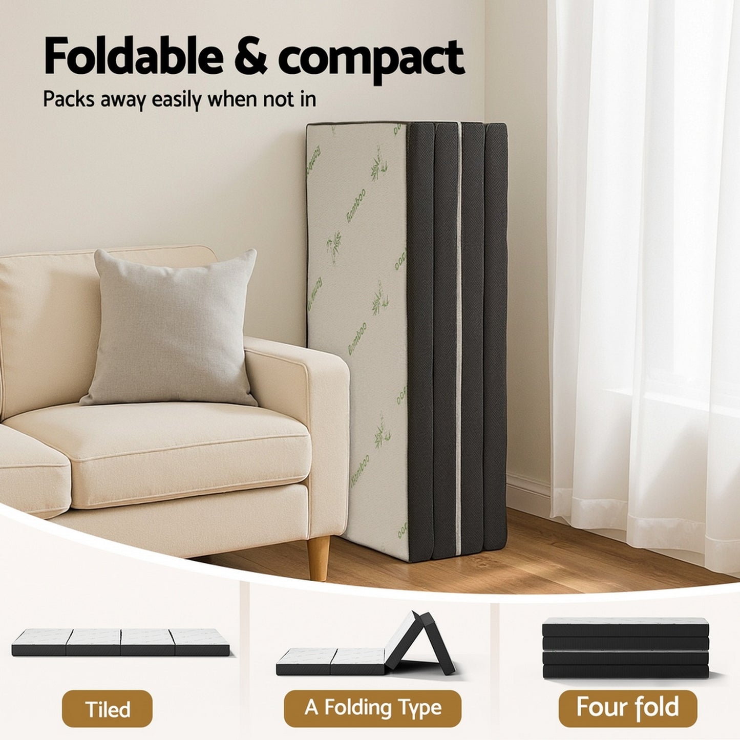 Foldable Mattress Folding Foam Mattresses Bamboo Double by Giselle Bedding
