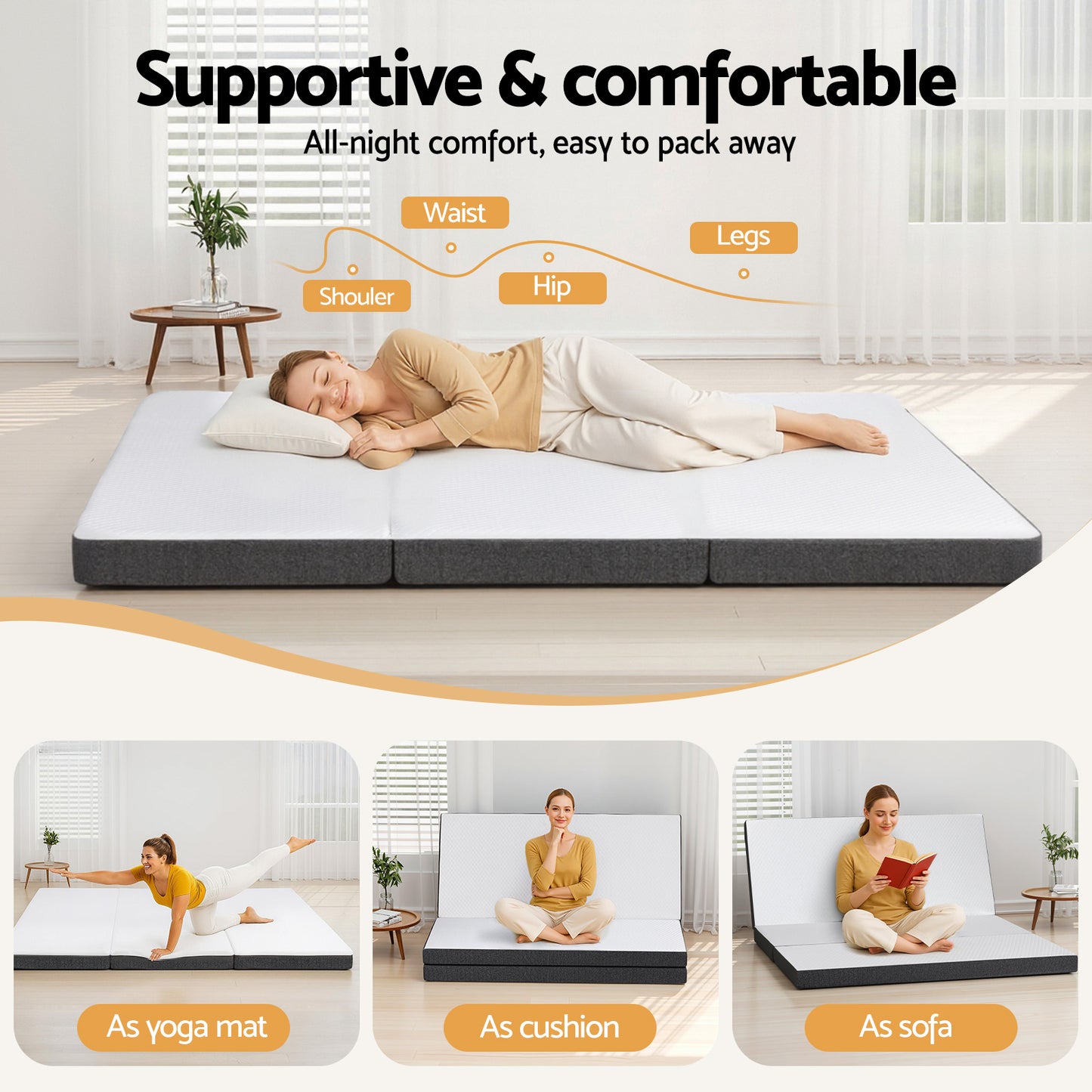 Queen Foldable Mattress Folding Sofa Bed Tri-Fold Memory Foam Tencel by Giselle Bedding