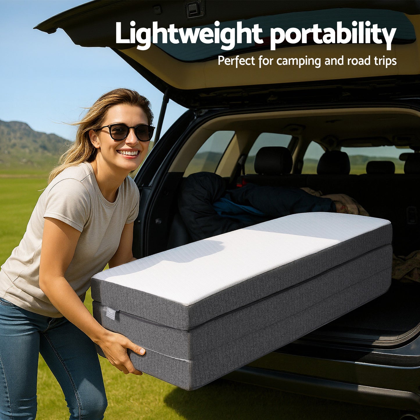 Queen Foldable Mattress Folding Sofa Bed Tri-Fold Memory Foam Tencel by Giselle Bedding