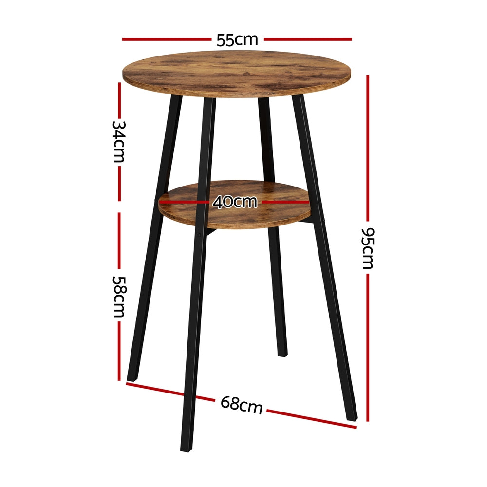 Industrial Bar Table with 2-Tier Organizer Weather-Resistant MDF Top Steel Frame By Artiss