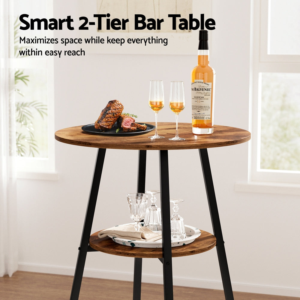 Industrial Bar Table with 2-Tier Organizer Weather-Resistant MDF Top Steel Frame By Artiss