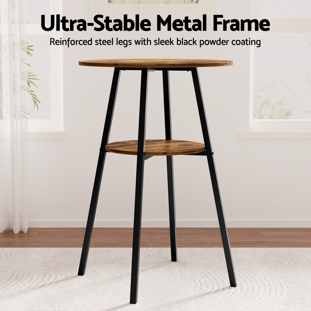 Industrial Bar Table with 2-Tier Organizer Weather-Resistant MDF Top Steel Frame By Artiss