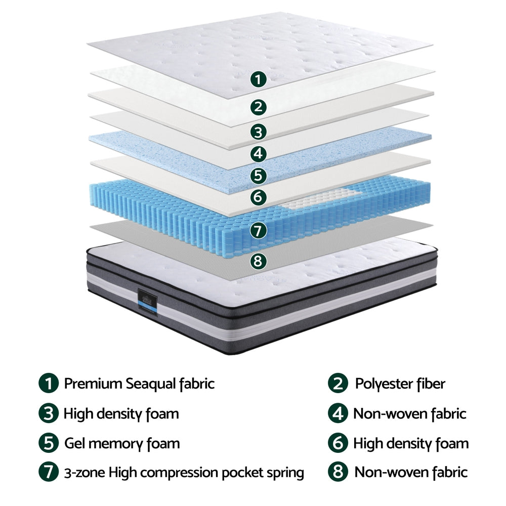 Queen 30cm Mattress Gel Foam Pocket Spring by Giselle Bedding