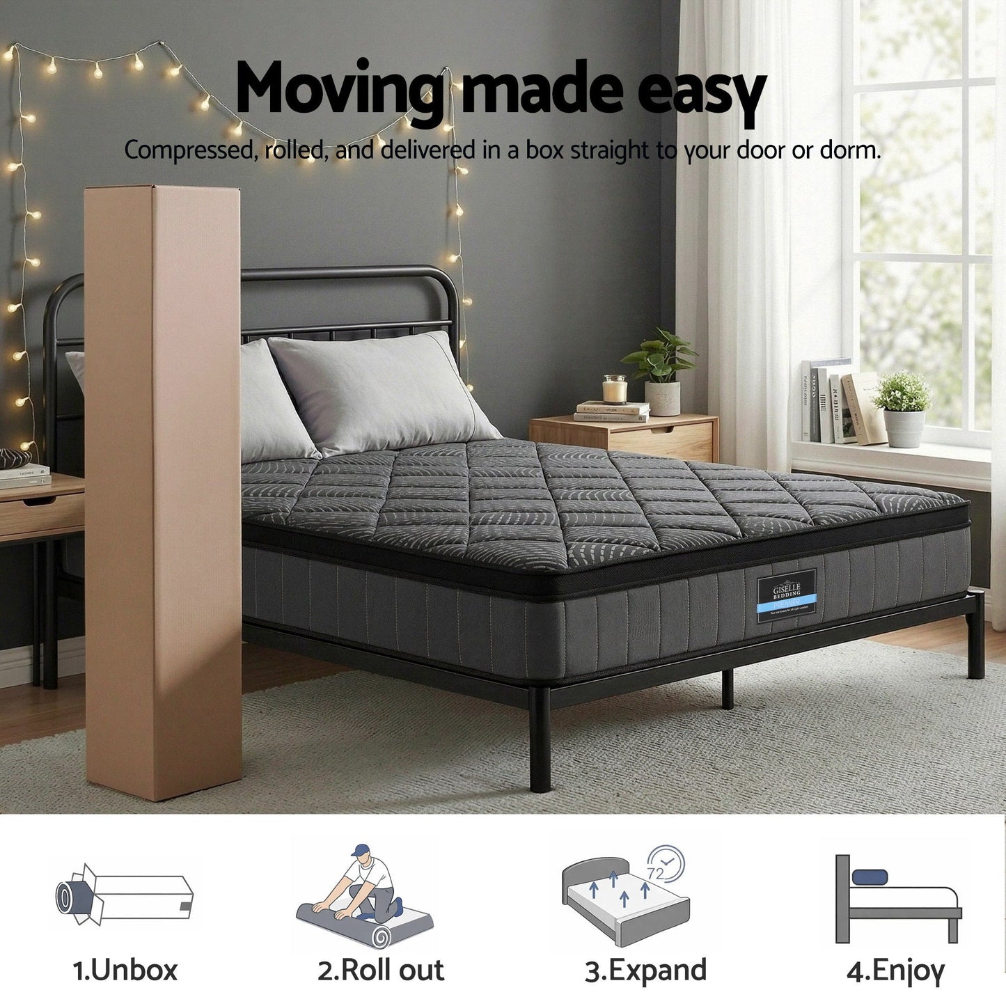 Queen Bedding Mattress 25cm Pocket Spring Latex Euro Top Medium Firm Bed by Giselle Bedding