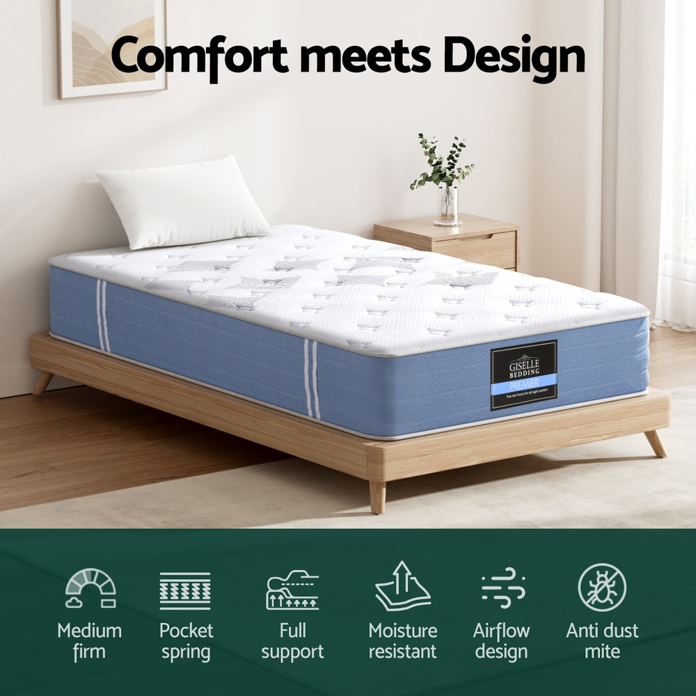 King Single 25cm Giselle Mattress Bed Pocket Spring Mattresses