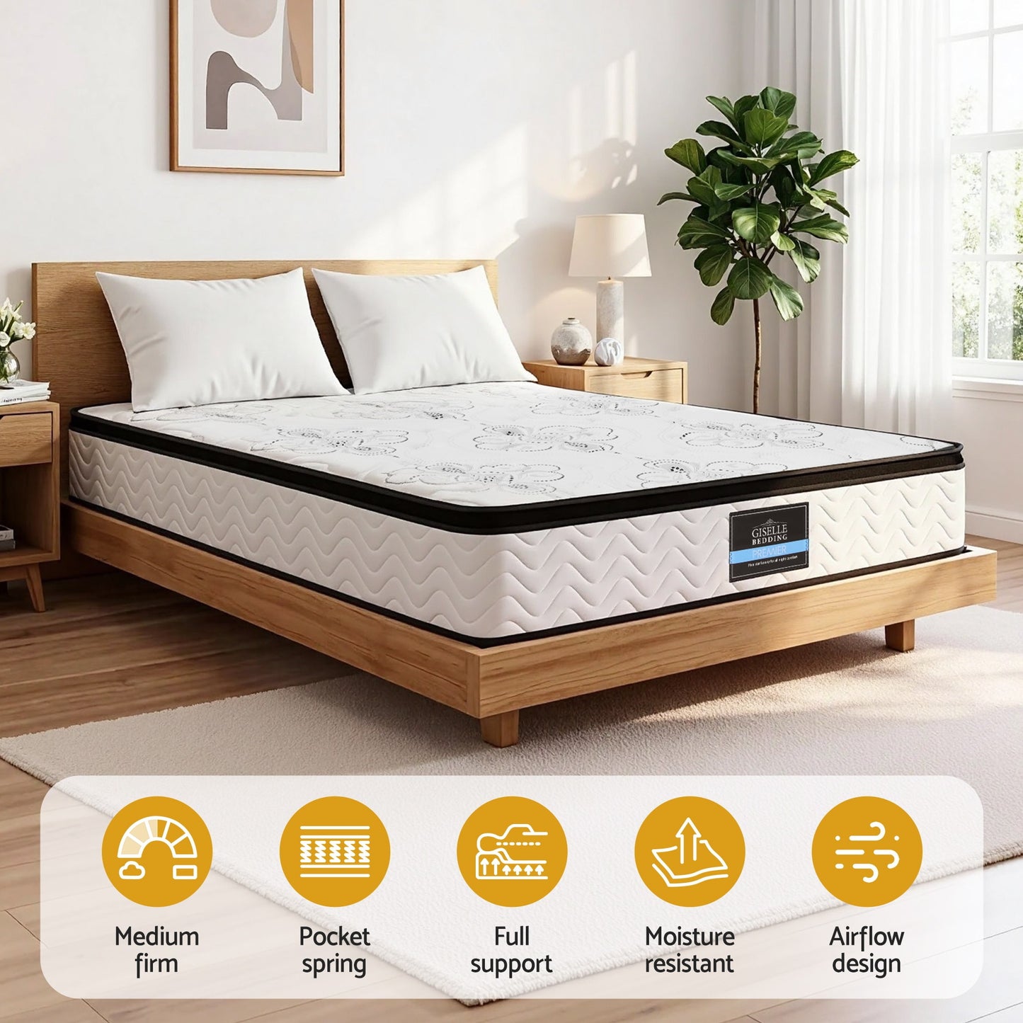 Queen Mattress 30cm Pocket Spring Euro Top Medium Firm Foam by Giselle Bedding