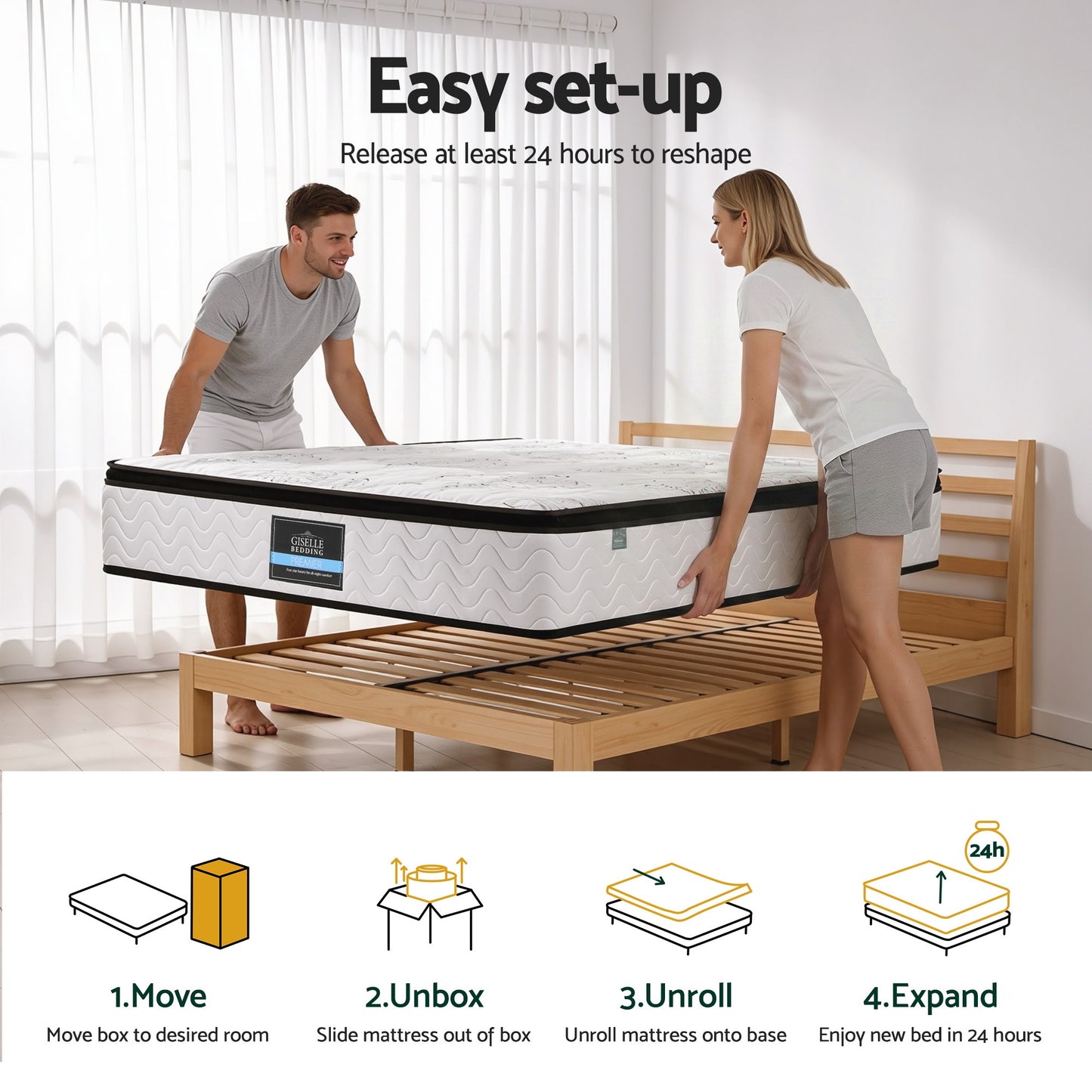 Queen Mattress 30cm Pocket Spring Euro Top Medium Firm Foam by Giselle Bedding