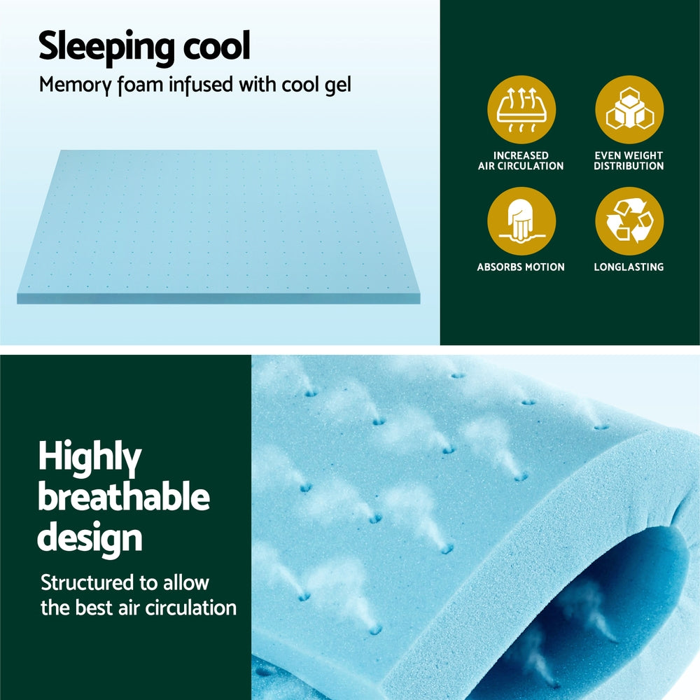 Queen Memory Foam Mattress Topper Ventilated Cool Gel 5cm by Giselle Bedding
