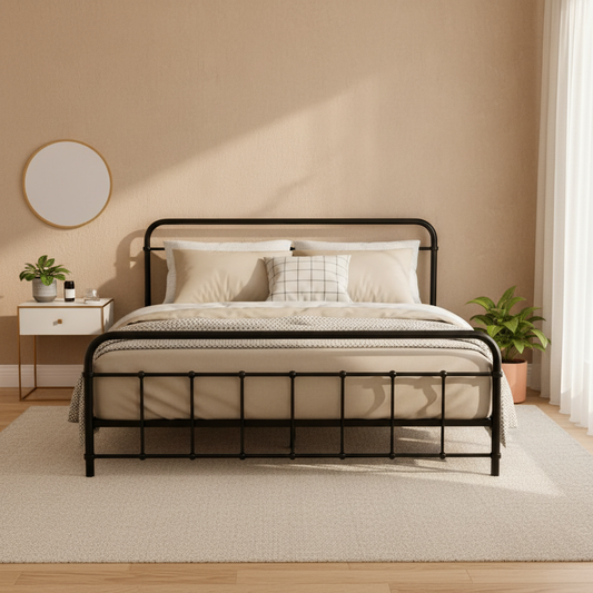 Queen Bed Frame Metal Bed Frame LEO - (Black) by Artiss
