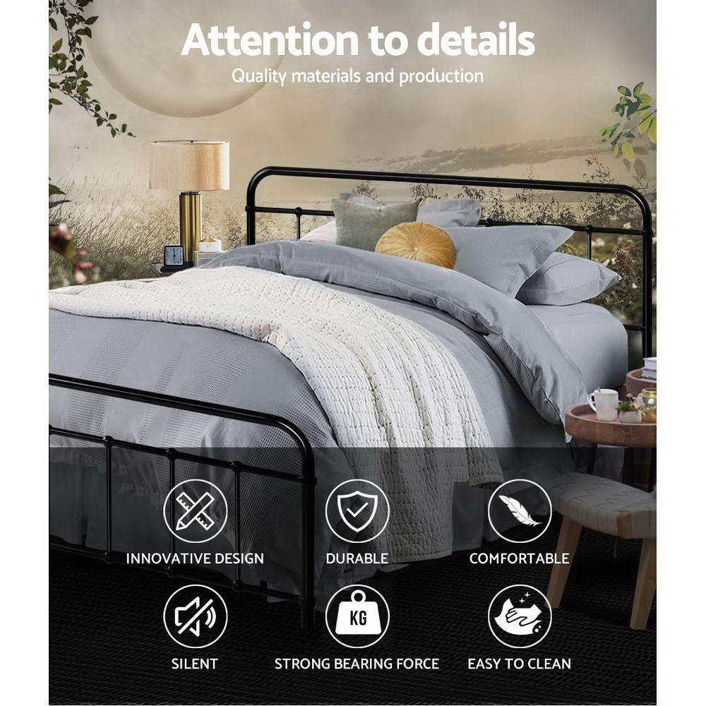 Queen Bed Frame Metal Bed Frame LEO - (Black) by Artiss