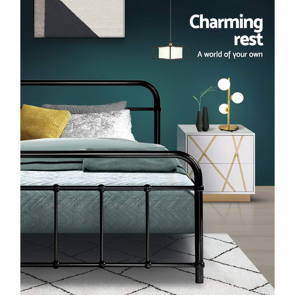 Queen Bed Frame Metal Bed Frame LEO - (Black) by Artiss